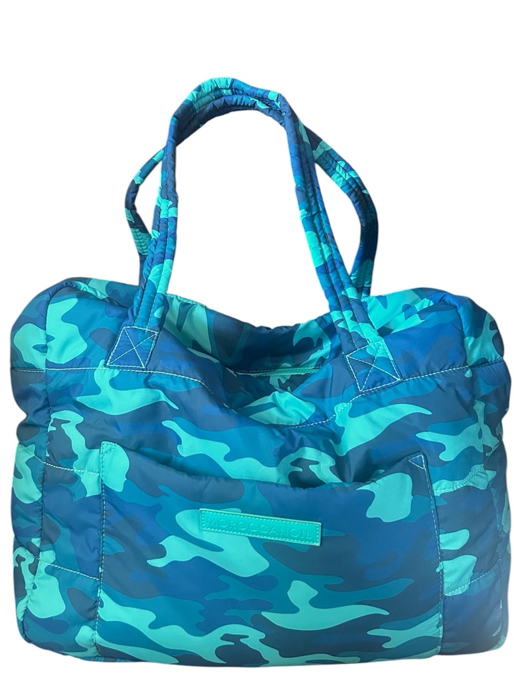 MOROCCAN OIL LARGE OVERNIGHT PUFFER TOTE WEEKENDER BEACH GYM BLUE CAMO BAG